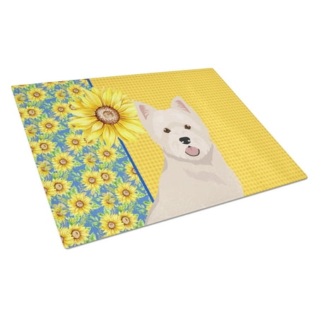 

Summer Sunflowers Westie West Highland White Terrier Glass Cutting Board Large 12 in x 15 in