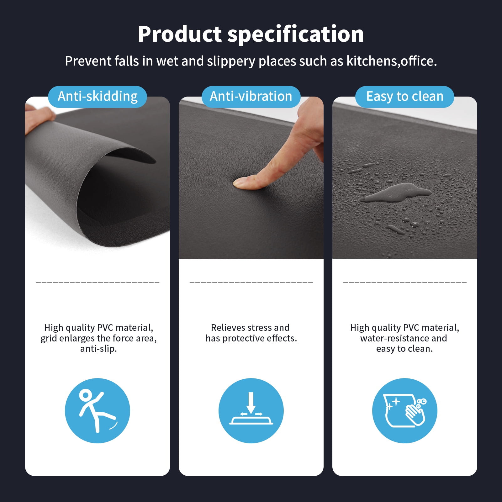 Art3d 28"x17.3" Kitchen Mat,3/4" Thickened Anti-Fatigue Floor Mat,Non Slip Foam Comfort Standing Mat (Dark Grey)