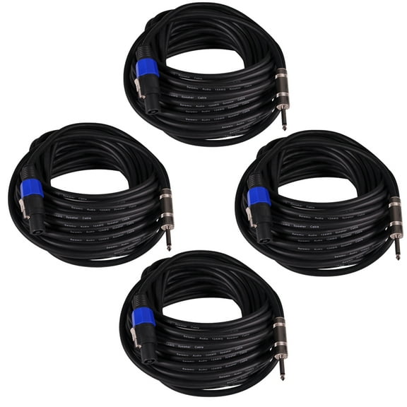 Seismic Audio 4 Pack of 50 Foot 12 Gauge Speakon to 1/4" Pro Audio Speaker Cables - 50' Black - SASPT12-50-4Pack