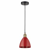 Innovations Lighting Plymouth Dome - 1 Light 8" Cord Hung Mini Pendant Black Antique Brass/Red