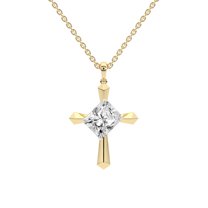 Lab Diamond Dangling Pendant Necklace For Women | 3 Carat IGI Certified Radiant Shape | Serenity Cross Lab Diamond Pendant In 18K Yellow Gold | FG-VS1-VS2 Quality | Friendly Diamonds