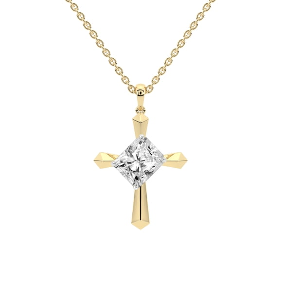 Collier Pendentif Suspendu en Diamant pour Femmes 3 Carats Certifié IGI Forme Radieuse Pendentif en Diamant Croix Sérénité en Or Jaune 14K Qualité FG-VS1-VS2 Friendly Diamonds