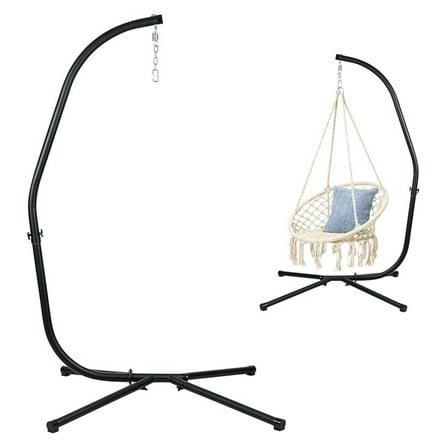Hammock Stand Only, Metal C-Stand for Chair, 330lbs Capacity - Black Patio Swing Stand, 360° Rotation, Indoor Outdoor Use 79'' x 47'' x 43''