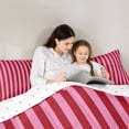 thumbnail image 4 of Manfei Geometric Stripe Twin Comforter Sets,Contemporary Minimalist Bedding Set, Pink Red, Reversible 2pcs, 1 Comforter and 1 Pillowcase, 4 of 6