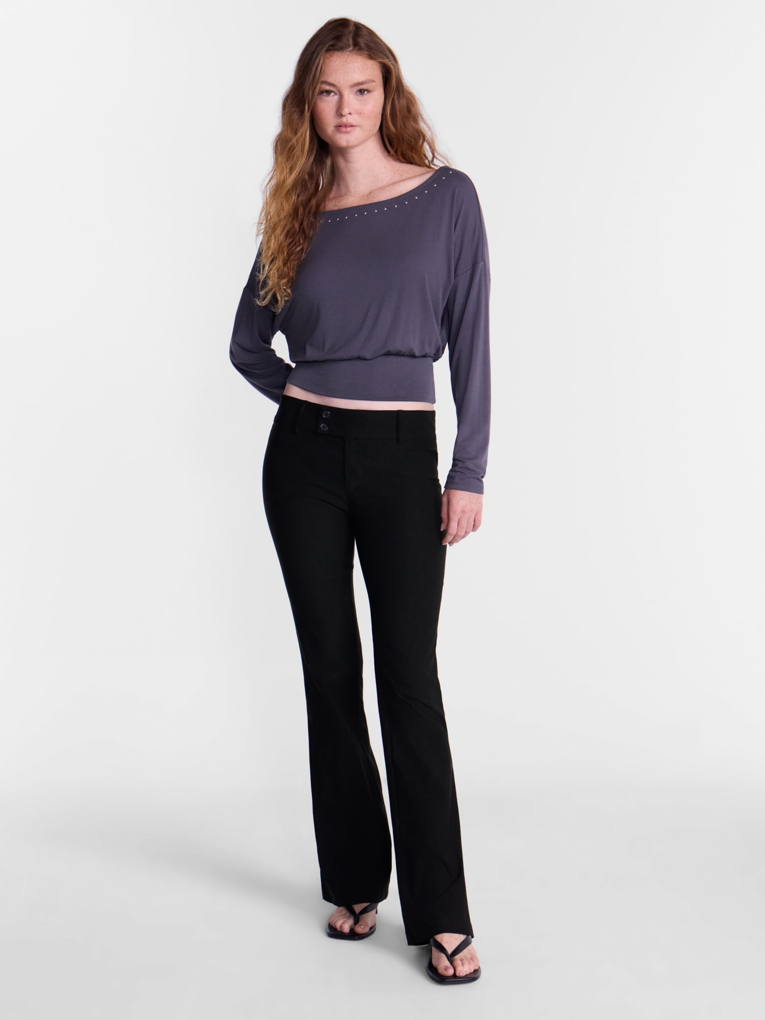 No Boundaries Button Front Trousers, 33'' Inseam, Women’s XXS-XXL