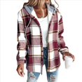 thumbnail image 2 of Camisas A Cuadros para Mujer, Chaqueta de Larga con Botones y Forro , Sudadera con Capucha, Blusa Informal de Moda. Rojo Ladrillo L, 2 of 6