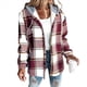 thumbnail image 2 of Camisas A Cuadros para Mujer, Chaqueta de Larga con Botones y Forro , Sudadera con Capucha, Blusa Informal de Moda. Rojo Ladrillo XL, 2 of 6