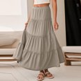 thumbnail image 2 of LWavelet Women Eyelet Embroidery Tiered Maxi Skirt Elastic High Waist Casual Summer Long Skirt Khaki 2XL, 2 of 4