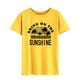 thumbnail image 1 of Letra imprimir camiseta minimalista moda suelta casual manga corta ronda Masajeadores de cuello Top para Primavera Verano amarillo (letras negras) S, 1 of 5