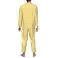 thumbnail image 3 of Mens Pajamas Set - Yellow Gingham Comfy Long Sleeve Button Up Pajama Sets for Men 2 Piece, Soft Sleepwear Nightwear Pjs Lounge Sets for Men with Pockets, 3 of 5