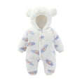 thumbnail image 2 of Newborn Baby Girl Boys Winter Outfit Hooded Jumpsuit Infant One Piece Romper Baby Warm Snowsuit Clothes Gifts Set White 0-3 Months, 2 of 4