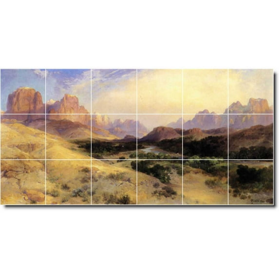 Ceramic Tile Mural-Thomas Moran Landscapes Painting 584. 72" w x 36" h using (18) 12 x 12 ceramic tiles