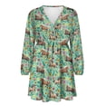 thumbnail image 4 of Yuyamidu Horse Long Sleeve Dress for Women Casual A-line Midi Dress Size S Flower V-Neck Elastic Waist Dress Women Flowy Swing Dresses Party Dress, Green, 4 of 7