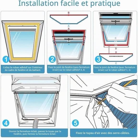 Portable Ac Window Vent Kit, Ac Caulking Kit with Double Head Zipper for Mobile Air Conditioner, No-Drill Cloth Window Seal for Casement Windows, Multiple Sizes for Indoor and Outdoor Use