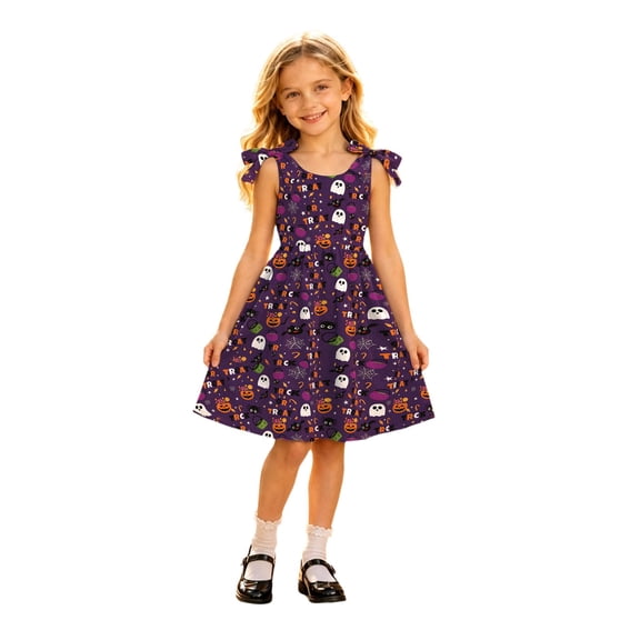 Curuila Toddler Girls Halloween Dress Sleeveless Hallowmas Cartoon Print Crew Neck For Party Comfort Dresses Size 3-4 Years
