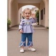 thumbnail image 6 of Miaouyo Toddler Baby Girl Fall Outfits Sunflower Embroidery Long Sleeve Round Neck Tops + Denim Flare Pants 2 Pcs Set, 6 of 9