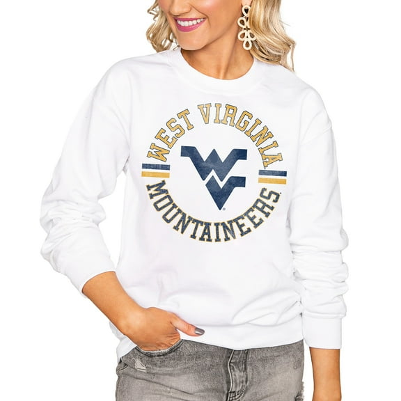 Women's Gameday Couture White West Virginia Mountaineers Oversized Vintage Days Perfect Crew Sweatshirt