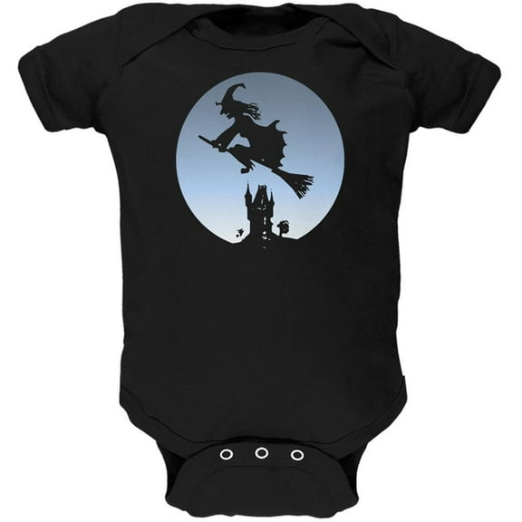 Halloween Witch Riding Broomstick Full Moon Soft Baby One Piece Black 12-18 M