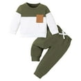 thumbnail image 3 of Swuxness Boys Long Sleeve Sweatshirt Two Piece Set, Kids Fall Sweatpants Sets, Boys Crew Neck Color Block Casual Comfortable Outfit for Girls and Boys Army Green, 9-12 Months, 3 of 5