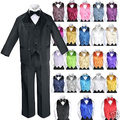 

14 Color 7pcs Baby Boy Formal Wedding Black Suits Tuxedo Extra Vest Bow Tie S-20
