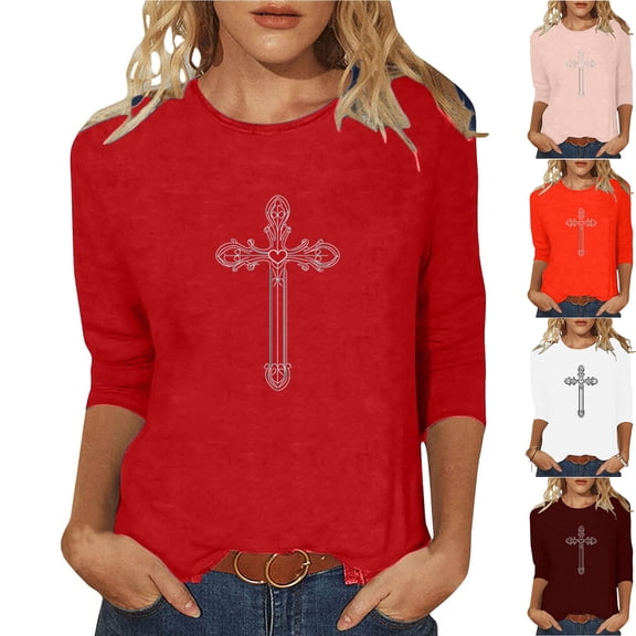 NuoCaiYun 3/4 Sleeve T-Shirts Women'S Casual Round Neck Cute Tunic Tops Basic Tees Blouses Business Work Tee Tops