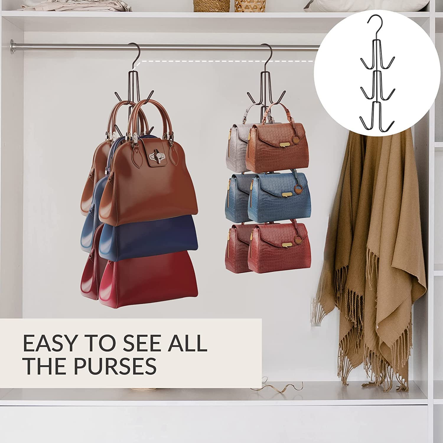 Quick DIY to update any space. Create an easy but stylish purse hanger  with… | Diy purse hanger, Diy bags purses, Diy purse