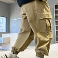 thumbnail image 4 of Utoimkio Little Boys Solid Color Cargo Pants Toddler Kids Multi Pocket Elastic Waisted Casual Trousers for Kids 8-15 Years, 4 of 5