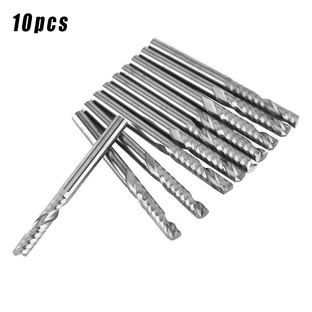 10Pcs Double Flute Spiral CNC Router Bits 1/8" 22mm Engraving Cutting Tool 