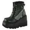 Womens Wedge Ankle Boots Black Shoes Pyramid Studded Booties 4 1/2 In Platform