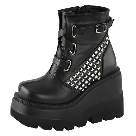 Womens Wedge Ankle Boots Black Shoes Pyramid Studded Booties 4 1/2 In Platform Womens Wedge Ankle Boots Black Shoes Pyramid Studded Booties 4 1/2 In Platform