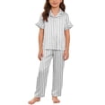 thumbnail image 4 of Girl's Silk Satin Loungewear Set 3Pcs Short Sleeve Button-Down Shirts with Shorts and Pants Lounge Sets Lightweight Summer Casual Outfits, 4 of 6