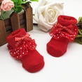thumbnail image 5 of Eleanos Newborn Baby Girls Princess Floral Lace Bowknot Socks Infants Cotton Ruffle Frilly Trim Ankle Socks, 5 of 6