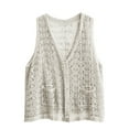 thumbnail image 4 of idosla Womens Floral Crochet Lace Boho Trim Sleeveless Open Front Vest Cardigan (Beige, One Size), 4 of 5