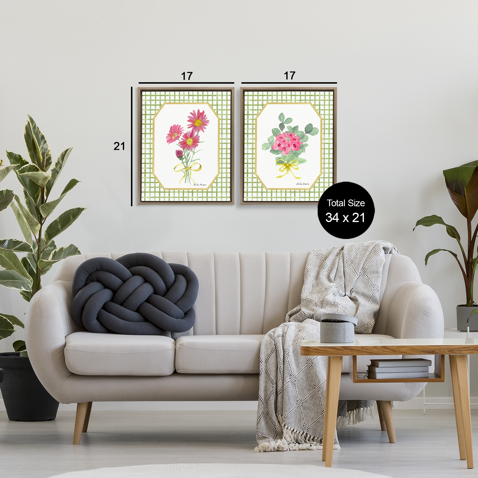 Cottage Botanical Story 2 Piece Brown Framed Floater Canvas Set, design by Lee Ann Sanders
