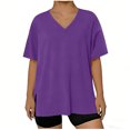 thumbnail image 2 of Lmnyox Plus Size Shirts for Women Loose Solid Color Short Sleeve V Neck T Shirt Casual Fashion Side Slit Pullover Tee, 2 of 6