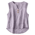 thumbnail image 2 of Cotton Linen Tank Tops for Women Hollow Out Sleeveless Embroidered Boho Tops V Neck Blouse Loose Beach Vacation Tops, Pink XL, 2 of 7