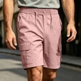 thumbnail image 4 of Men's Casual Twill Pull on Cargo Shorts Button Zip Fly Cotton Elastic Waist Loose Fit Drawstring Work Short with Muti Pocket Pink, 4 of 9