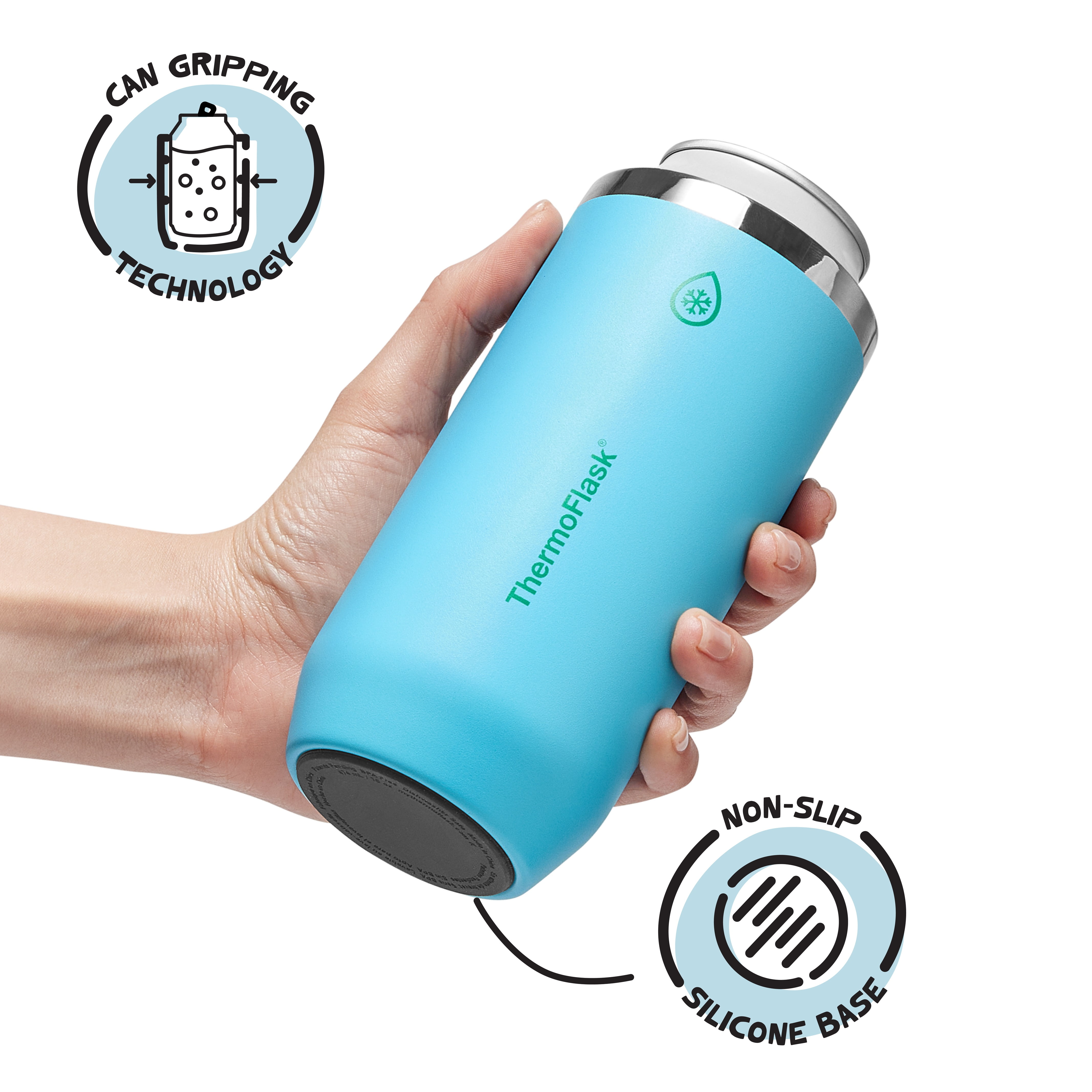 ThermoFlask 16 oz Tall Size 2-In-1 Insulated Can Cooler and Cup, Durable Stainless Steel, Non-Slip Base, Dishwasher Safe, Beverage Container, Vivid Blue