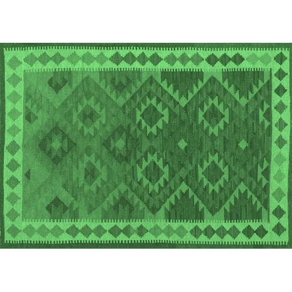 Ahgly Company Machine Washable Indoor Rectangle Oriental Emerald Green Traditional Area Rugs, 5' x 8'
