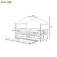 thumbnail image 3 of Full Size House Bed with Twin Size Trundle, Wooden Platform Bed Frame with Roof and Safety Guardrail, Playhouse Tent Bed with Slats Support for Kids Teens Adults, Can be Decorated, White, 3 of 7