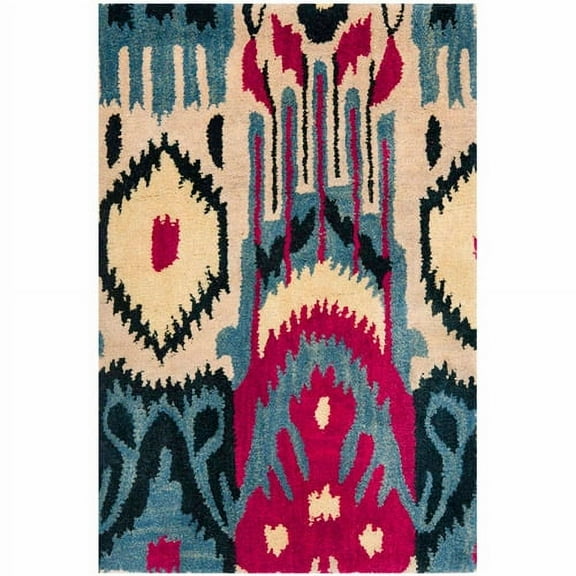 SAFAVIEH Ikat Jane Paisley Wool Area Rug, Beige/Blue, 2' x 3'