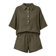 thumbnail image 7 of Summer Sets Linen Sets for Women 2 Piece Short Sleeve Shirt and Shorts Beach Outfits Casual Fashion Comfortable Solid Color Suits Army Green L, 7 of 7