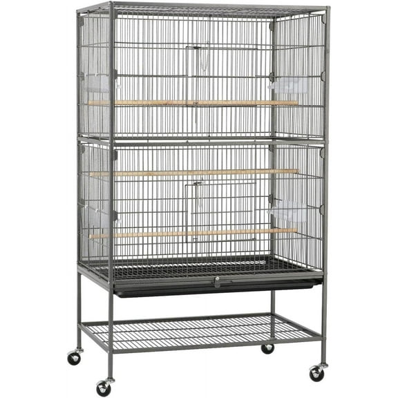 SSyao Wrought Iron Large Flight Parrot Bird Cage with Rolling Stand for Multiple Parakeets Conure Cockatiel Cage
