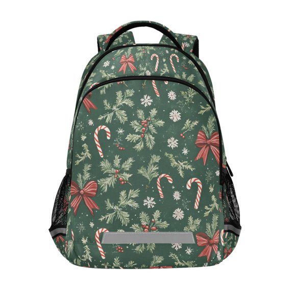 FORMRS Unisex Backpack Elementary School Travel Bookbag with Reflective Stripes, Christmas Candy Cane