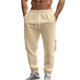 thumbnail image 4 of Pantalones largos para hombre, casuales, de moda, de color sólido, con cordón, cintura elástica y bolsillos., 4 of 9