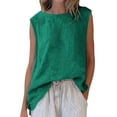 thumbnail image 2 of Babysbule Women's Sleeveless Linen-Look Round Neck Tank Top, Loose Fit Casual Blouse, 100% Polyester Summer Shirt for Daily and Vacation Wear, 2 of 7