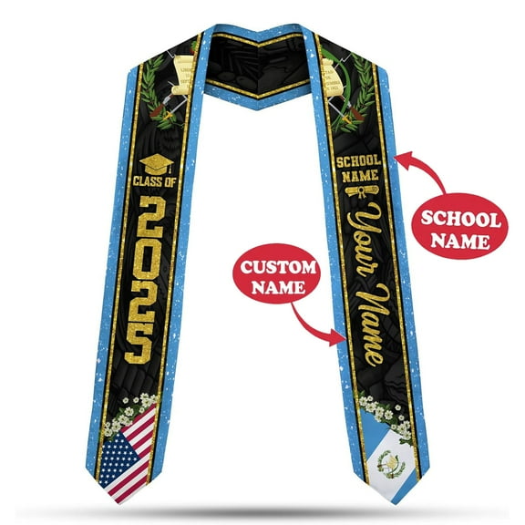 Personalized name Guatemala America Graduation Stole, Custom Guatemalan Sash 2025