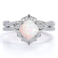 thumbnail image 1 of JeenMata Anillo Nupcial Vintage de 1,75 Uds con Ópalo de Fuego de Talla Princesa y Moissanita Engastado en Oro Blanco de 18 K sobre Plata, 1 of 6