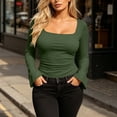thumbnail image 4 of CHGBMOK Women's Flared Long Sleeve Shirts Square Neck Blouse Fall Outfits Ribbed Slim Fit Work Tops, 4 of 7