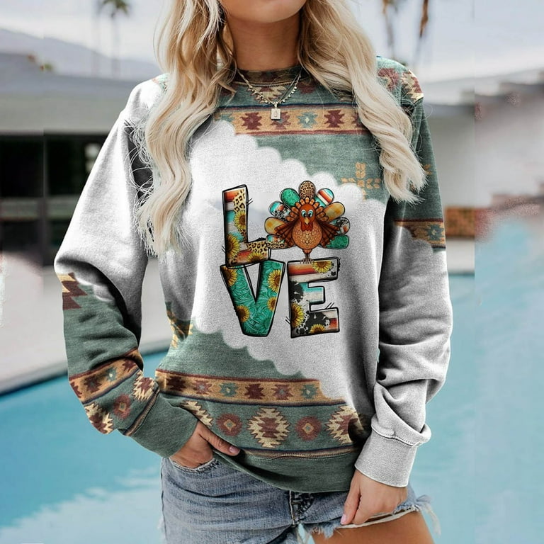 Womens Long Sleeve Tops Western Aztec Sweatshirt Crewneck Cowgirl Clothes  Casual Loose Fit Tops Fashion Lightweight Tops Womens Clothing Cheap Clearance  Sale 